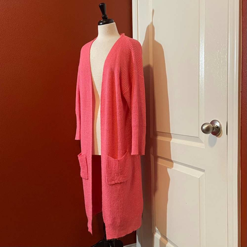 La Voute Women’s Hot Pink‎ Open Front Long Lagenlook Cardigan Sweater